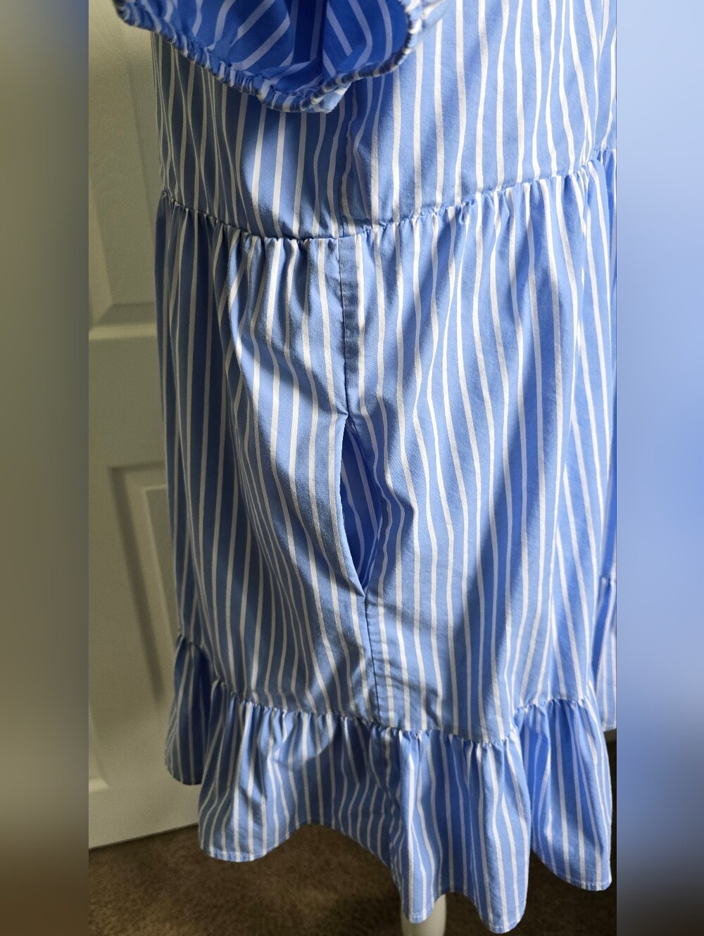Every Poplin Striped Blue And White Mini Dress, Size: L - Picture 2 of 6